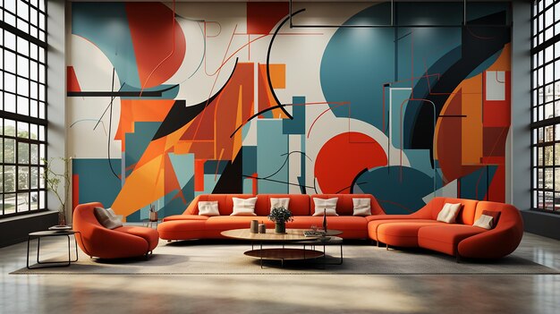 Abstract Geometric Interior Mural Design