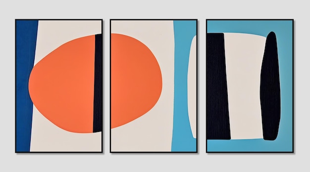 Abstract geometric irregular color block monogram modern triptych