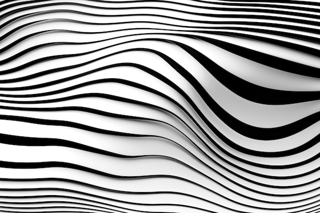 Abstract geometric lines design element Black and white horizontal striped background 3d illustration