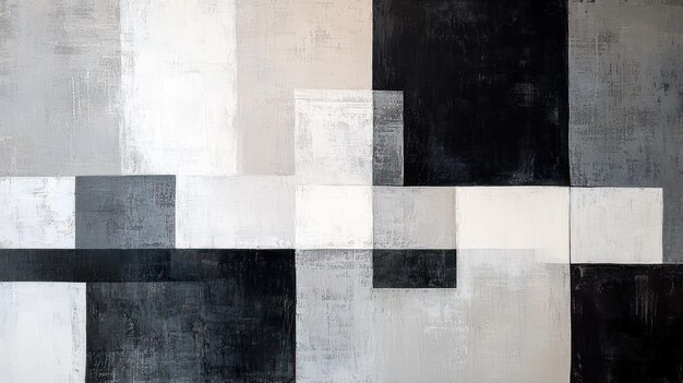 Photo abstract geometric painting with black white and gray squares