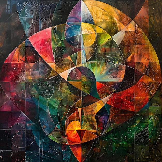 Abstract Geometric Painting with Vibrant Colors