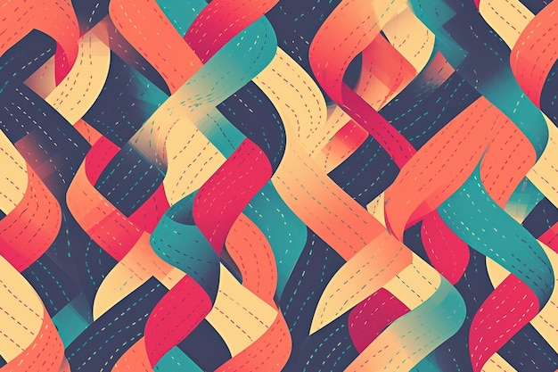 Abstract geometric pattern of colorful wavy lines woven together creating a modern abstract