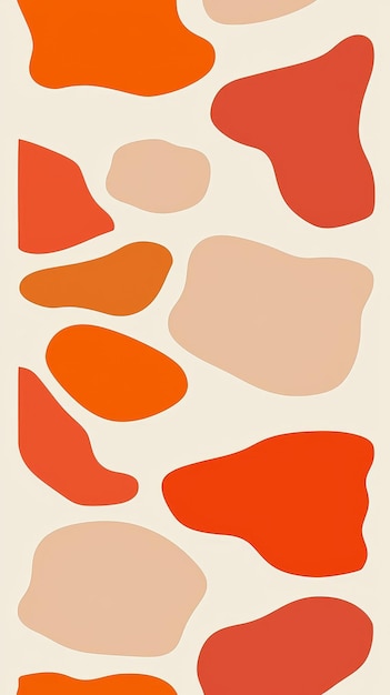 Abstract Geometric Pattern with Organic Shapes in Red Orange and Beige