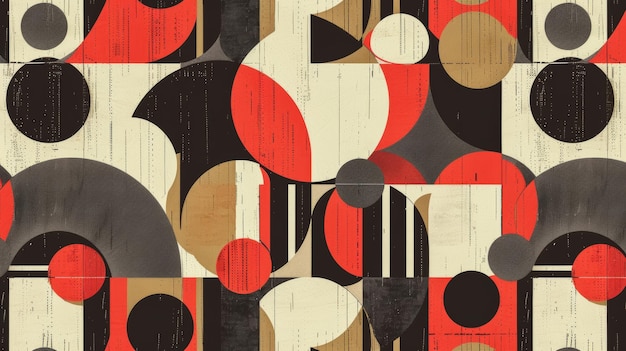 Photo abstract geometric pattern with red black and beige circles and shapes on a textured background