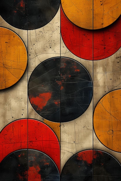 Abstract Geometric Pattern with Red Yellow and Black Circles