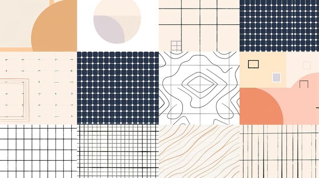 Photo abstract geometric patterns featuring neutral colors and varied textures arranged in a grid layout