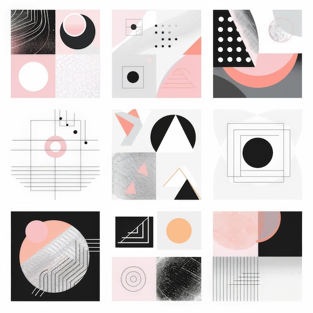 Photo abstract geometric patterns in pink black and white