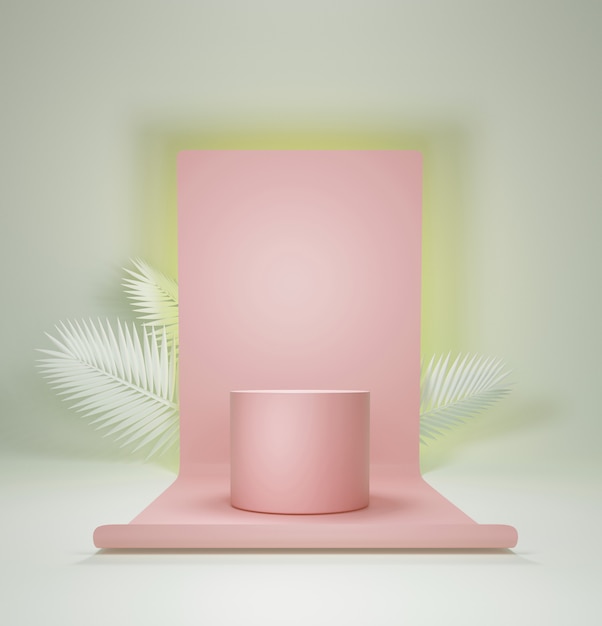 Abstract geometric podium, blank  minimalistic empty showcase template, art deco shop display, pastel colors. 3d render.