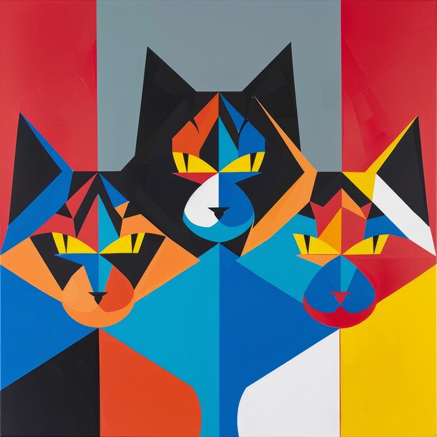 Photo abstract geometric portrait of three cats in bright colors