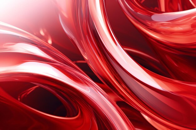 Abstract geometric red background with glass spiral tubes flow clear fluid with dispersion and refra