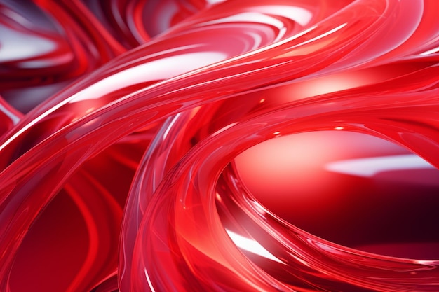 Abstract geometric red background with glass spiral tubes flow clear fluid with dispersion and refra