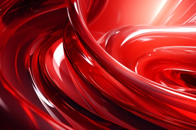 Abstract geometric red background with glass spiral tubes flow clear fluid with dispersion and refra