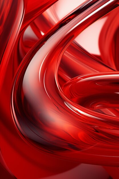 Abstract geometric red background with glass spiral tubes flow clear fluid with dispersion