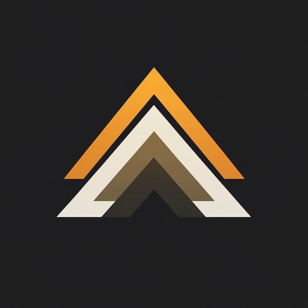 Abstract geometric shape design with layered orange brown and white triangles on a black background