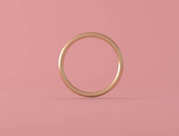 Abstract geometric shape,golden ring on pink background, pastel colors,minimal style,3d rendering