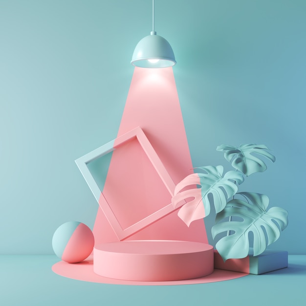 Abstract geometric shape pastel color scene minimal, design for cosmetic or product display podium 3d render.