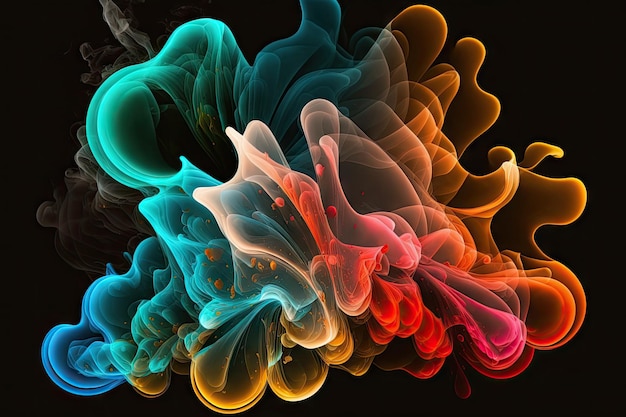 Abstract geometric shape pattern with colorful fume explosion on black background