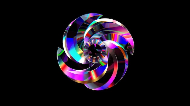 Abstract geometric shape with swirling colors and a black background