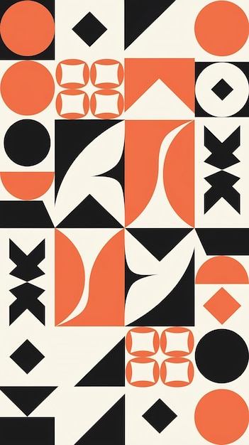 Abstract Geometric Shapes Collage With Orange Black and White Colors