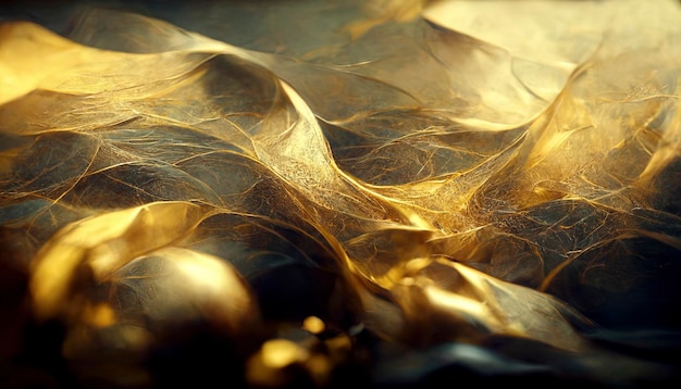 Abstract geometric shapes of the gold fractal wave mesh pattern. Surreal fantasy background.