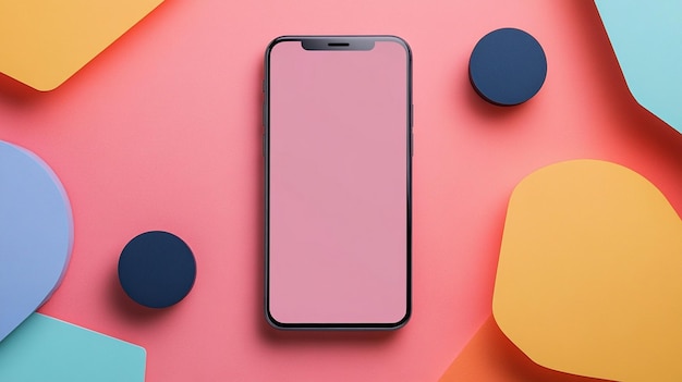 Photo abstract geometric shapes mobile mockup on vibrant surface