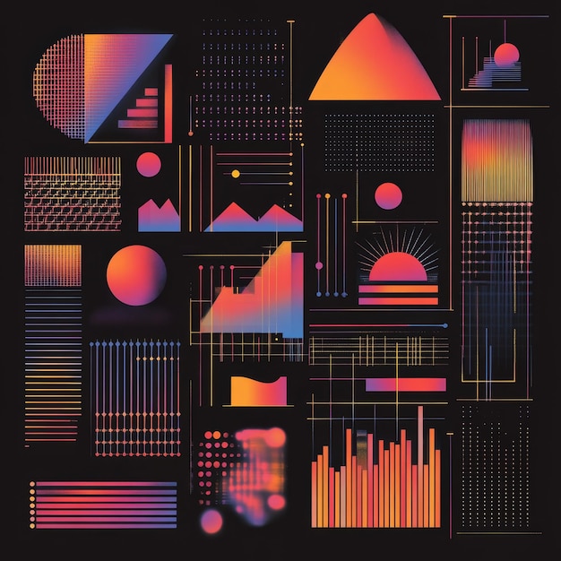 Abstract Geometric Shapes and Patterns in Neon Colors