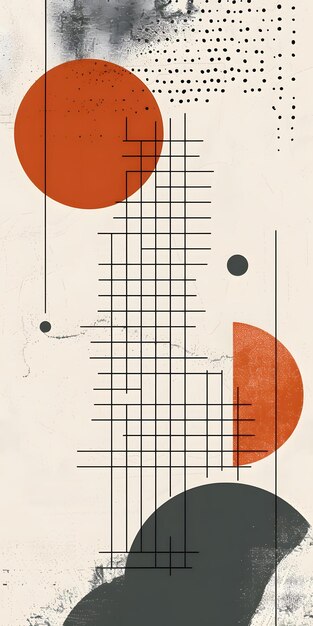 Photo abstract geometric shapes with grid lines and texture