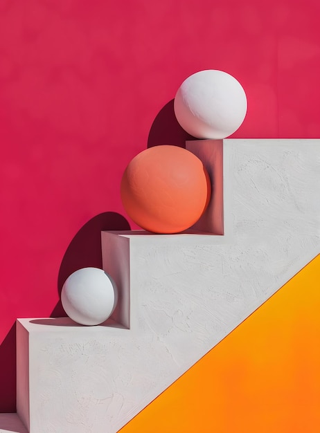 Photo abstract geometric shapes with orange white and pink colors