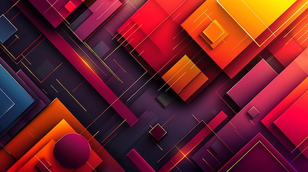 Abstract Geometric Shapes With Vibrant Colors And Golden Lines