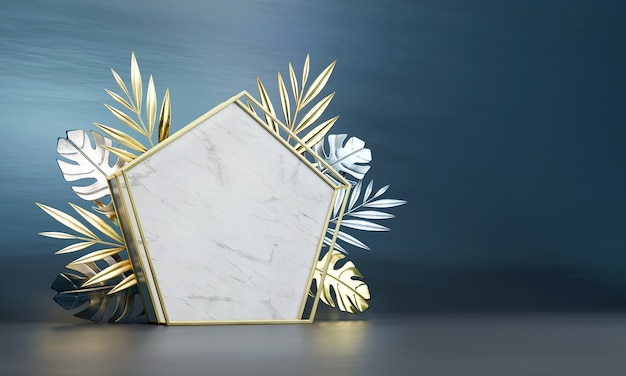 Abstract geometric Stone decor by palm leaves.mockup scene for product