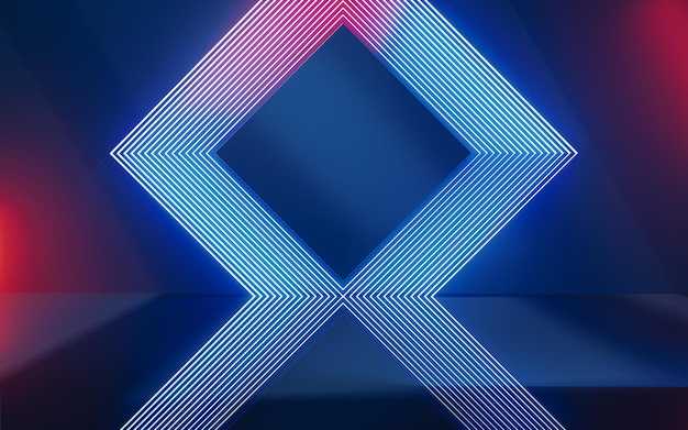 Abstract geometric structure with glowing neon lines 3d rendering