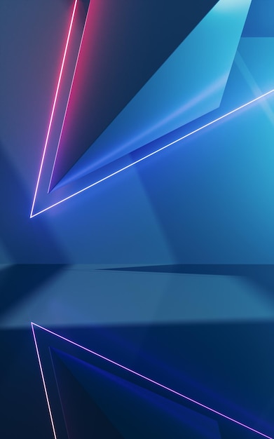 Abstract geometric structure with glowing neon lines 3d rendering