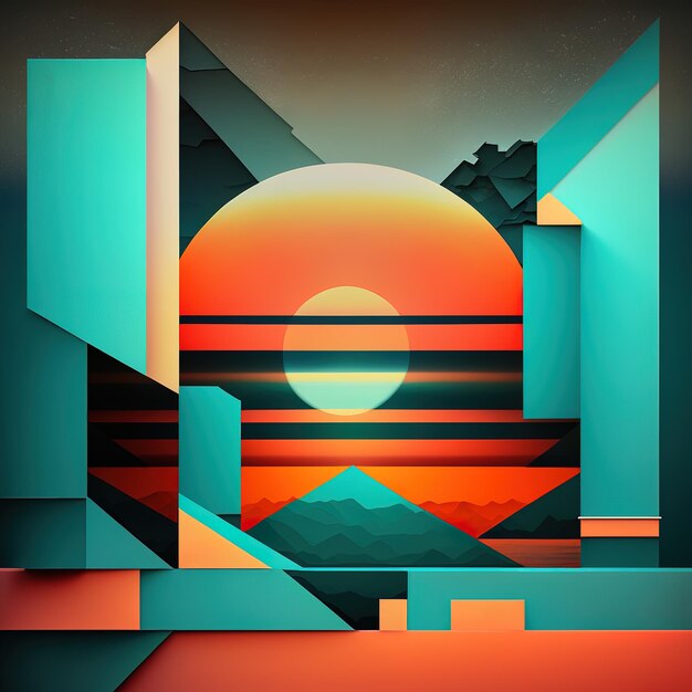 Abstract geometric sunset Abstract backgrounds landscapes with sunrise and sunset