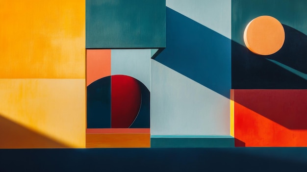 Abstract Geometric Wall Art with Colorful Shapes and Shadows