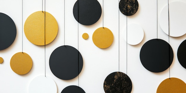 Photo abstract geometric wall art with gold black and white circles