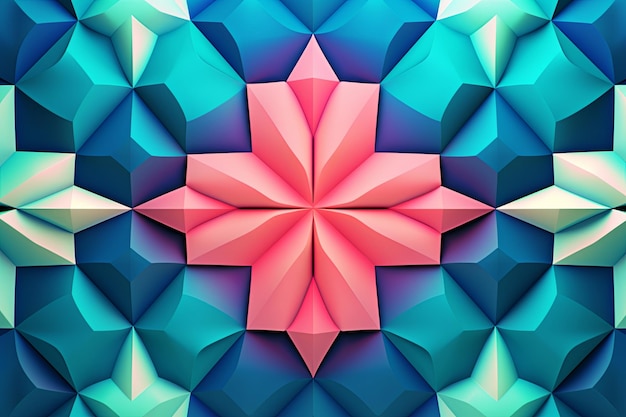 Abstract geometric wallpaper with a red star in the center