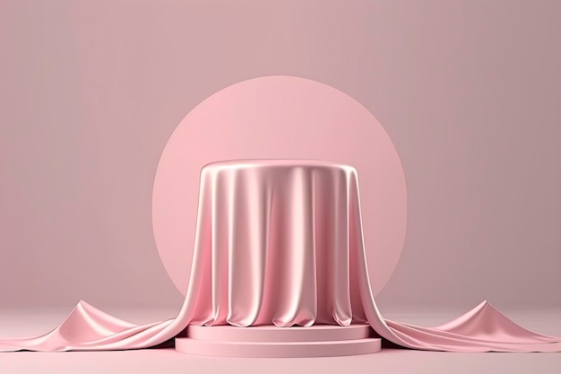 Abstract geometry shape pink color podium on pink color background for product display