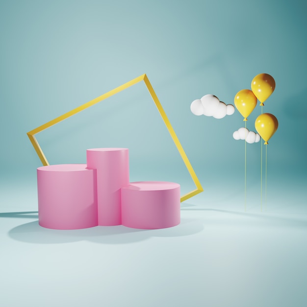 Abstract geometry shape. Pink podium on pastel colors. 3d rendering  for product. minimal concept.