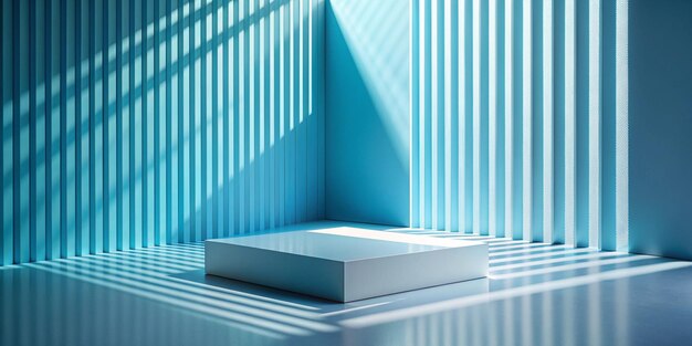 Abstract geometry studio scene with shadow and light Blue background for luxury product display showroom mockup Minimal interior aesthetic with empty space geometric line square corner backdrop