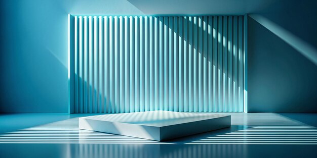 Abstract geometry studio scene with shadow and light Blue background for luxury product display showroom mockup Minimal interior aesthetic with empty space geometric line square corner backdrop