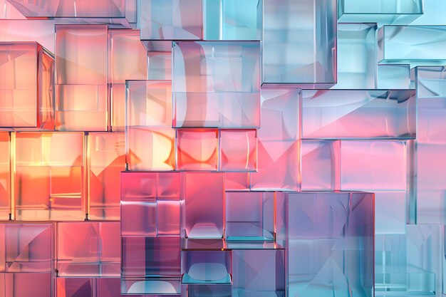 Photo abstract glass blocks with colorful reflections and light play