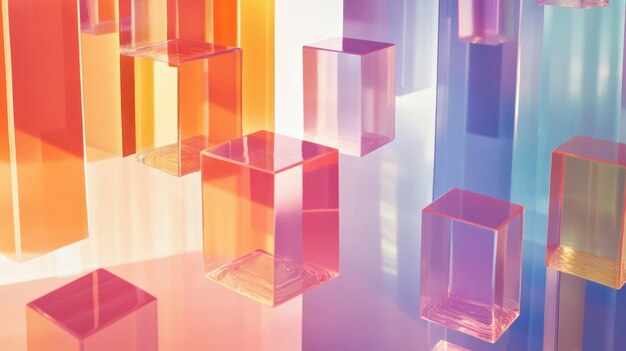 Photo abstract glass cubes with colorful reflections