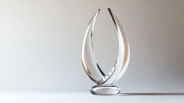 Photo abstract glass sculpture with curved lines and a circular base