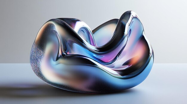 Abstract Glass Sculpture with Iridescent Hues