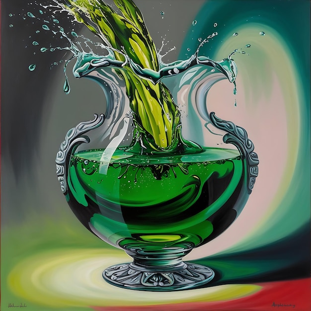 Abstract Glass Vase with Splashing Liquid