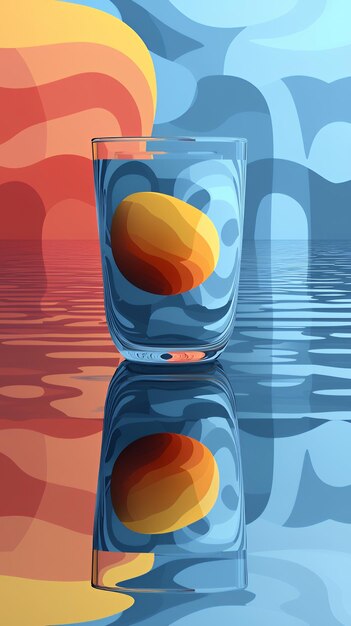 Photo abstract glass with orange sphere on water