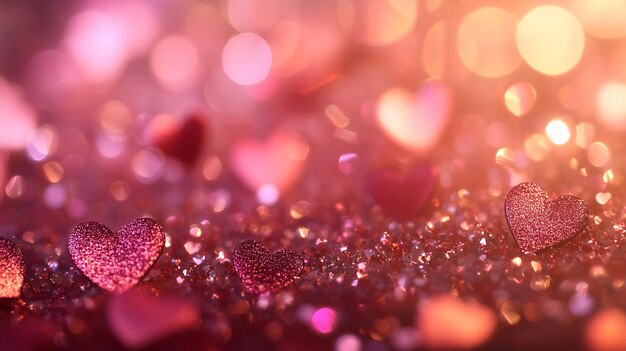 Photo abstract glitter hearts with blurred valentines background