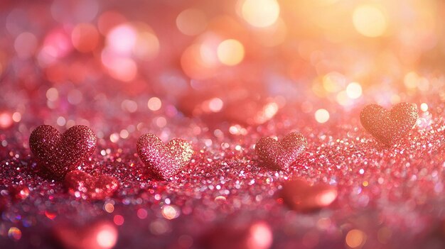 Photo abstract glitter hearts with blurred valentines background