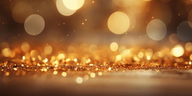 Abstract glitter lights festive banner background template golden bokeh blurred background empty space for your text