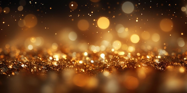 Abstract glitter lights festive banner background template golden bokeh blurred empty space